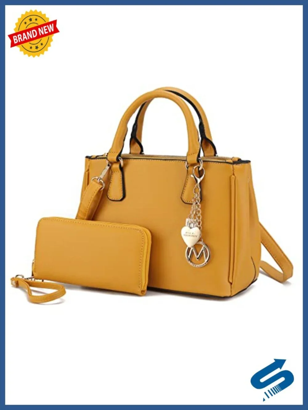 Vegan Leather Satchel Handbag with Wristlet Wallet, Shoulder Bag